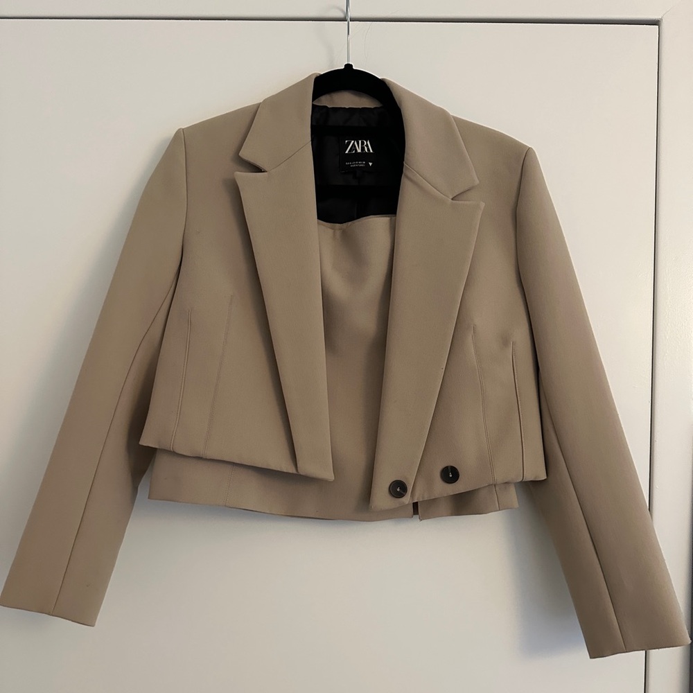 Zara Cropped Tan Blazer and Skort Set